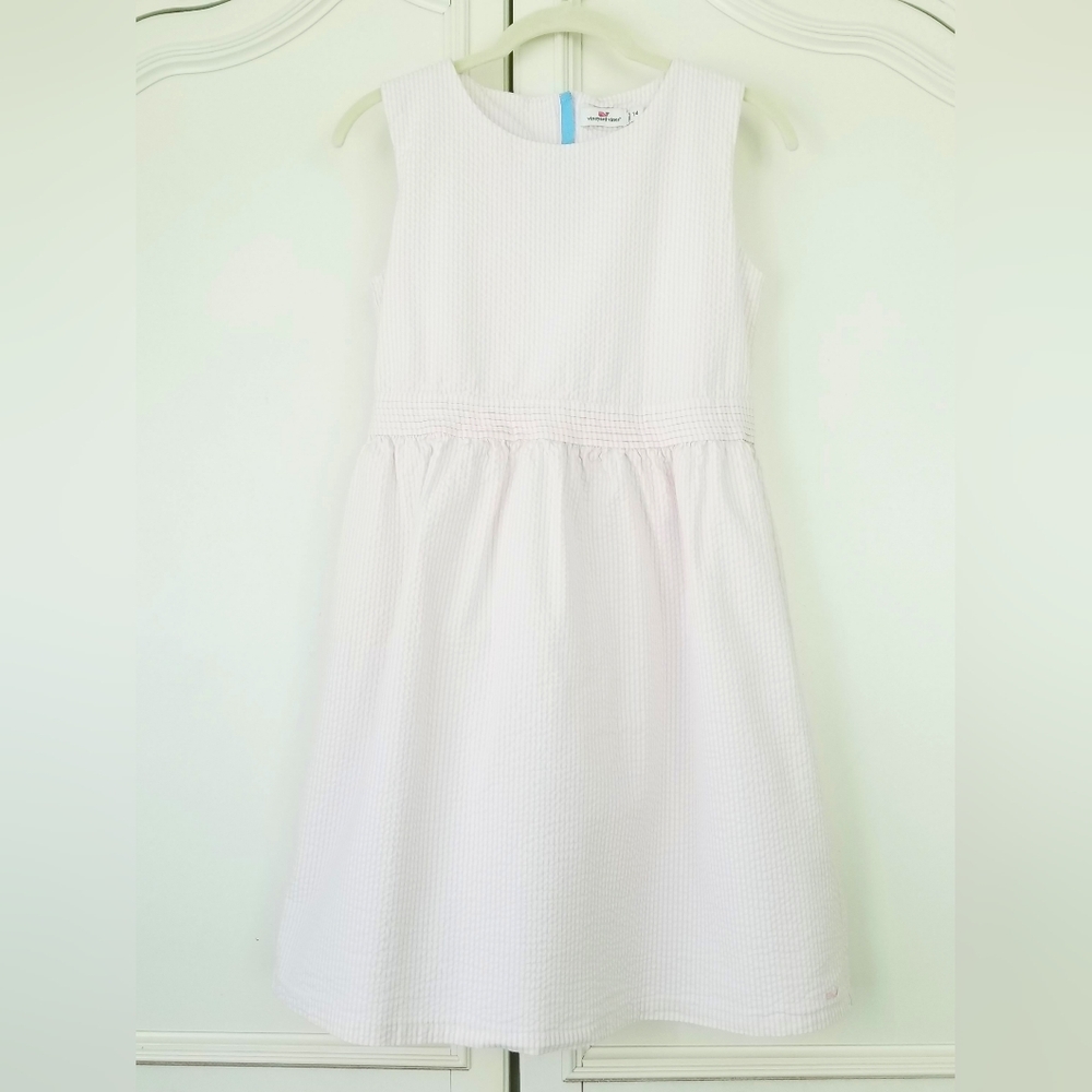 Girls Vineyard Vines Pink Stripe Seersucker Sleeveless Dress 14
